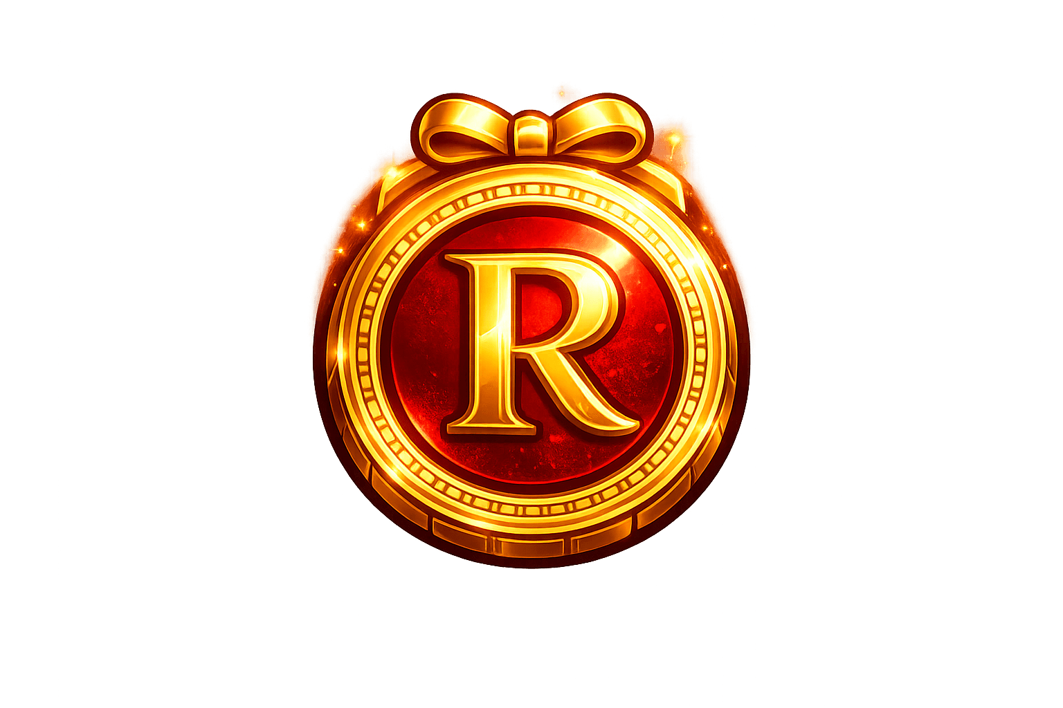 Moeda dourada Real Coins com laco vermelho